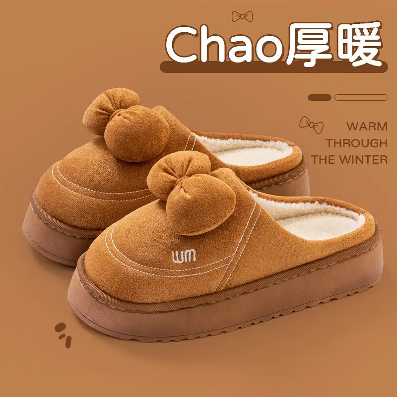 Pink Bow Cartoon Cotton Slippers Winter Warm Indoor - Image 5