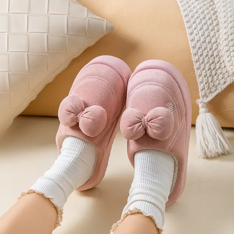Pink Bow Cartoon Cotton Slippers Winter Warm Indoor - Image 6
