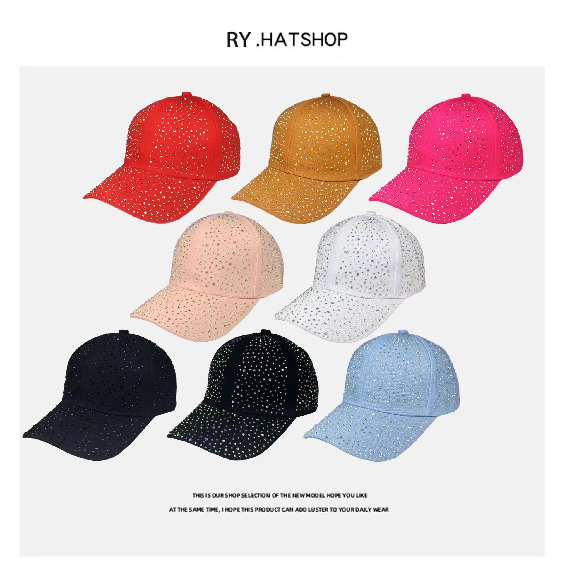 Pink Rhinestone Baseball Cap with Large Brim - Image 8