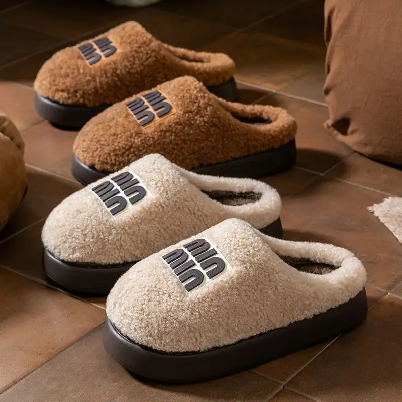 Women Lamb Wool Closed-Toe Slippers 2025 Autumn