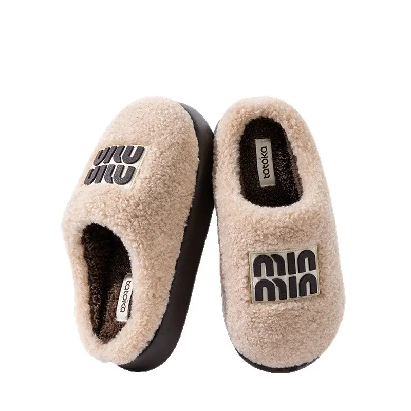 Women Lamb Wool Closed-Toe Slippers 2025 Autumn