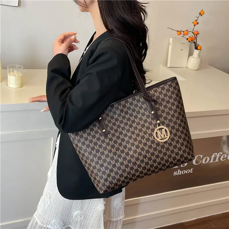 Women Letter Shoulder Bag Pink Gingham Large Capacity