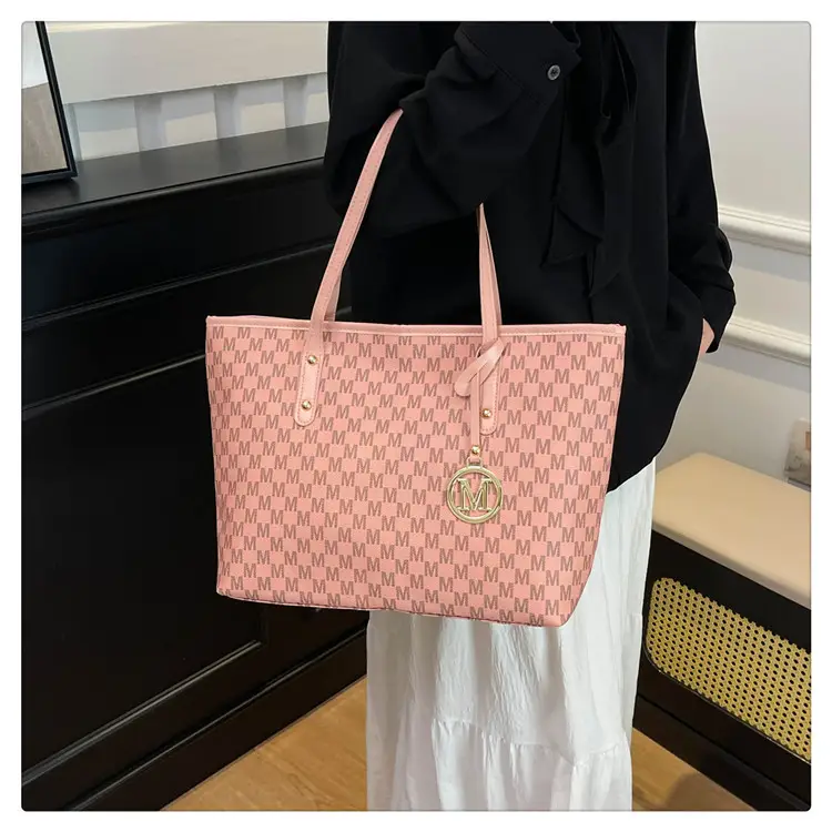 Women Letter Shoulder Bag Pink Gingham Large Capacity — feature 12