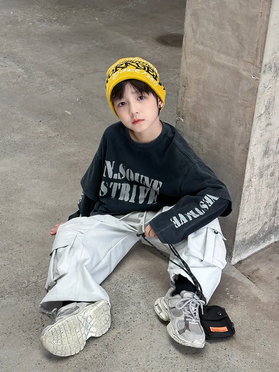 Cool Boys Sand Wash Cotton T-Shirt Set Black White - Image 4
