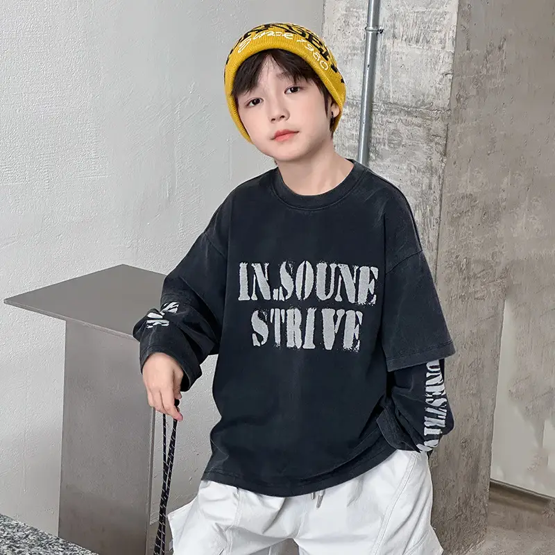 Cool Boys Sand Wash Cotton T-Shirt Set Black White - Image 2