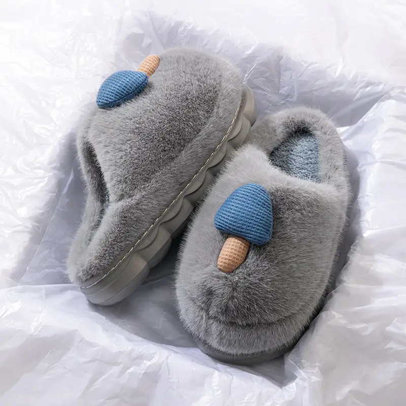 Cute Mushroom Slippers Women Winter Warm Cotton - Image 3