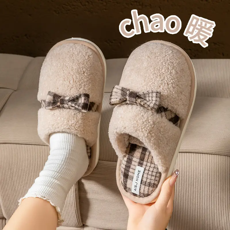 Women Bow Cotton Slippers Warm Winter Home