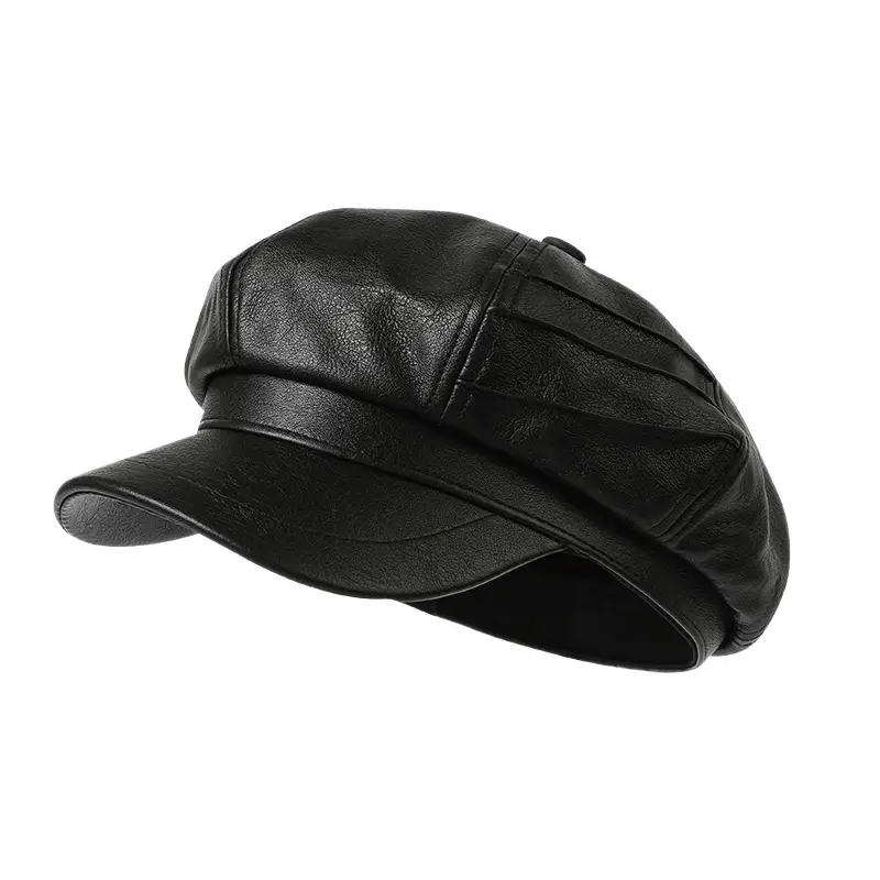 Vintage PU Leather Octagonal Hat for Women Autumn Winter - Image 6