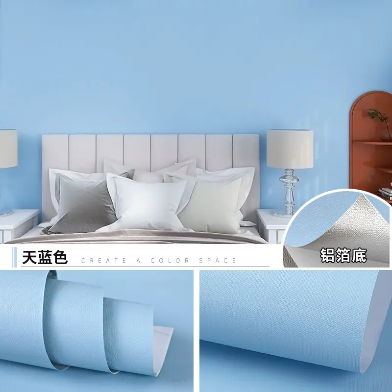 Aluminum Foil Base Solid Color Wallpaper Self-Adhesive Rental House Macaron Off-White Wallpaper Tv Background Wall Cloth Cabinet Sticker