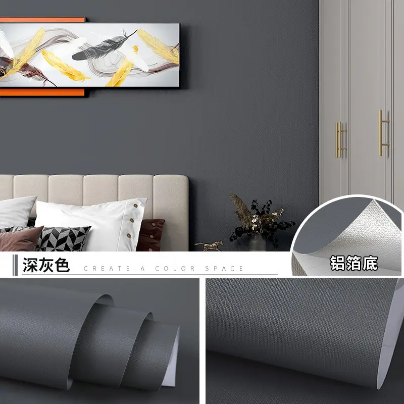 Aluminum Foil Base Solid Color Wallpaper Self-Adhesive Rental House Macaron Off-White Wallpaper Tv Background Wall Cloth Cabinet Sticker