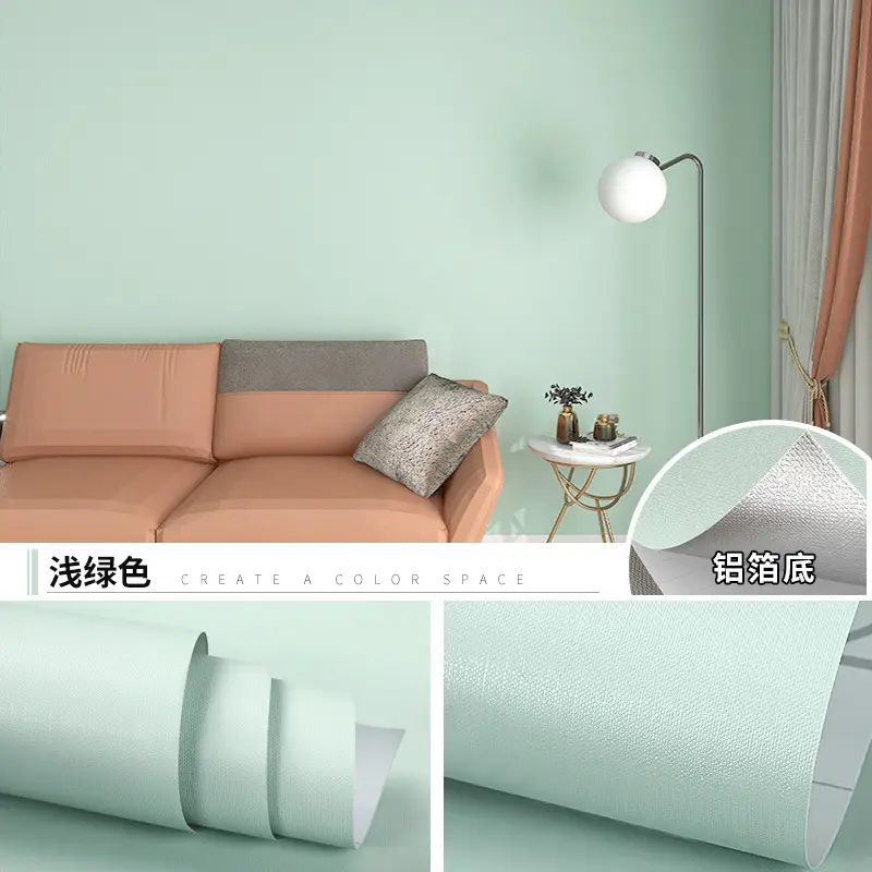 Aluminum Foil Base Solid Color Wallpaper Self-Adhesive Rental House Macaron Off-White Wallpaper Tv Background Wall Cloth Cabinet Sticker