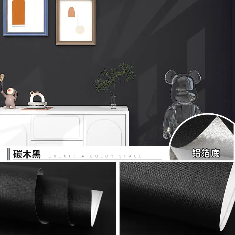 Aluminum Foil Base Solid Color Wallpaper Self-Adhesive Rental House Macaron Off-White Wallpaper Tv Background Wall Cloth Cabinet Sticker