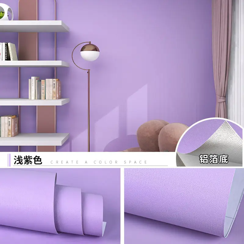 Aluminum Foil Base Solid Color Wallpaper Self-Adhesive Rental House Macaron Off-White Wallpaper Tv Background Wall Cloth Cabinet Sticker
