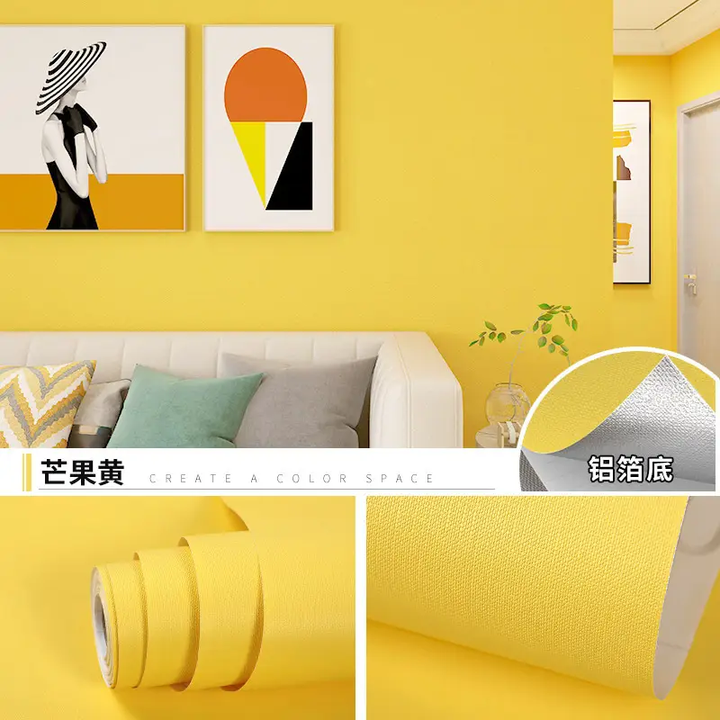Aluminum Foil Base Solid Color Wallpaper Self-Adhesive Rental House Macaron Off-White Wallpaper Tv Background Wall Cloth Cabinet Sticker