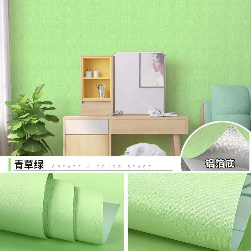 Aluminum Foil Base Solid Color Wallpaper Self-Adhesive Rental House Macaron Off-White Wallpaper Tv Background Wall Cloth Cabinet Sticker