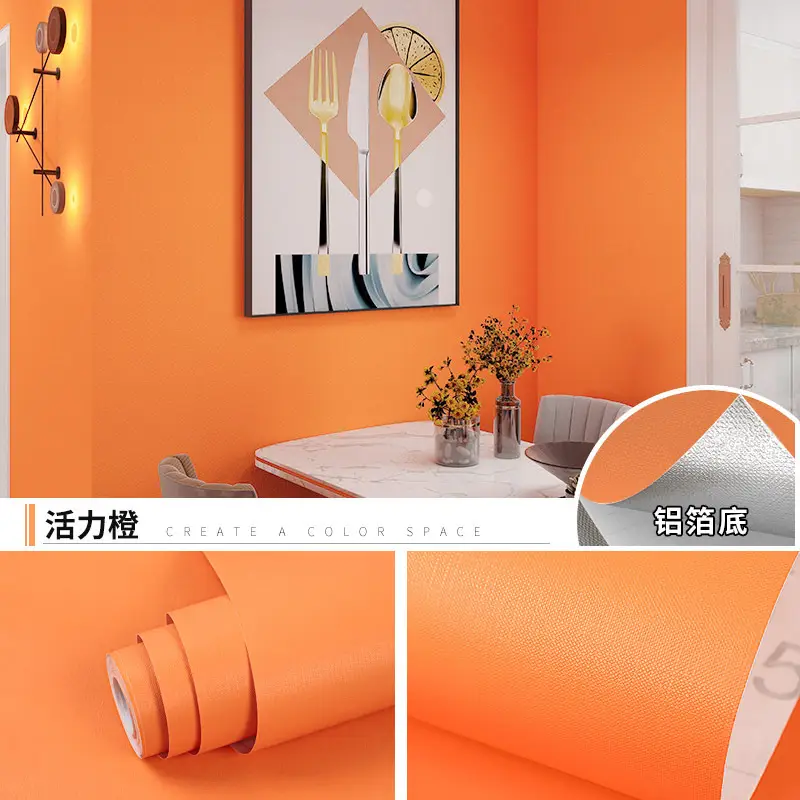 Aluminum Foil Base Solid Color Wallpaper Self-Adhesive Rental House Macaron Off-White Wallpaper Tv Background Wall Cloth Cabinet Sticker