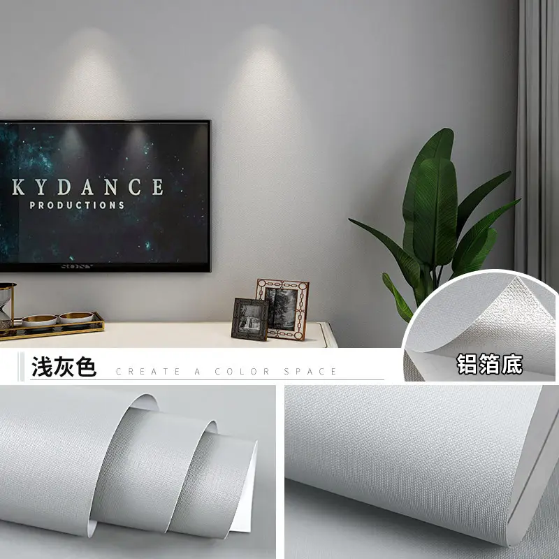 Aluminum Foil Base Solid Color Wallpaper Self-Adhesive Rental House Macaron Off-White Wallpaper Tv Background Wall Cloth Cabinet Sticker