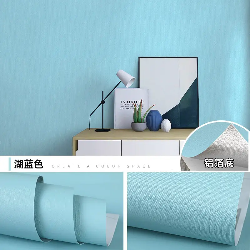 Aluminum Foil Base Solid Color Wallpaper Self-Adhesive Rental House Macaron Off-White Wallpaper Tv Background Wall Cloth Cabinet Sticker