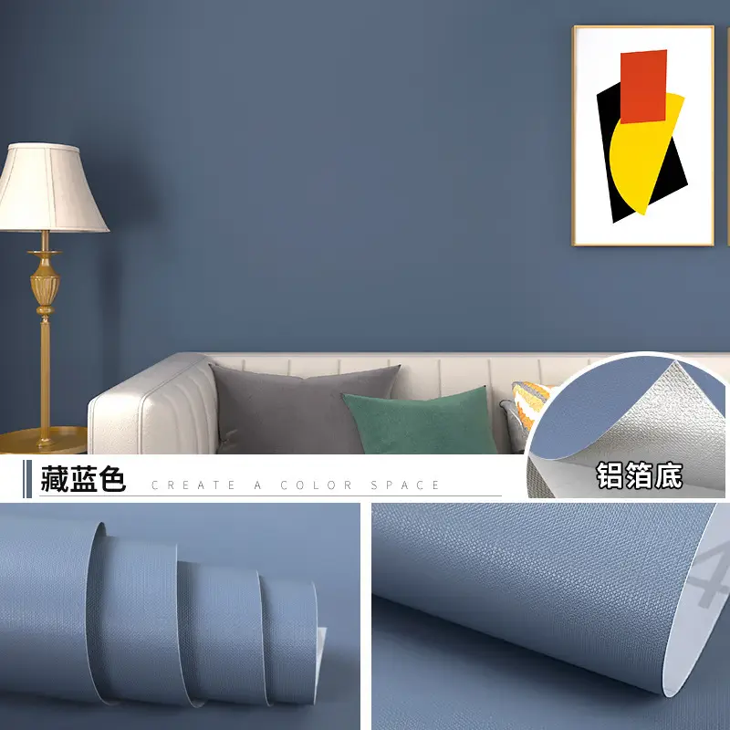 Aluminum Foil Base Solid Color Wallpaper Self-Adhesive Rental House Macaron Off-White Wallpaper Tv Background Wall Cloth Cabinet Sticker