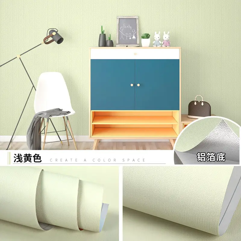 Aluminum Foil Base Solid Color Wallpaper Self-Adhesive Rental House Macaron Off-White Wallpaper Tv Background Wall Cloth Cabinet Sticker