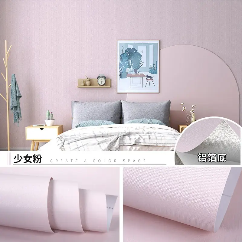 Aluminum Foil Base Solid Color Wallpaper Self-Adhesive Rental House Macaron Off-White Wallpaper Tv Background Wall Cloth Cabinet Sticker