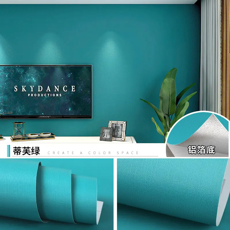Aluminum Foil Base Solid Color Wallpaper Self-Adhesive Rental House Macaron Off-White Wallpaper Tv Background Wall Cloth Cabinet Sticker