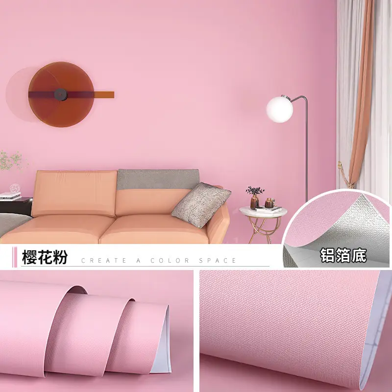 Aluminum Foil Base Solid Color Wallpaper Self-Adhesive Rental House Macaron Off-White Wallpaper Tv Background Wall Cloth Cabinet Sticker