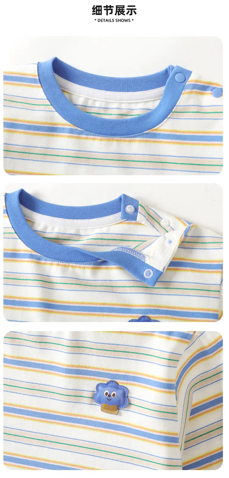 Girls Long Sleeve T-Shirt Set Spring Casual Blue Striped — feature 10