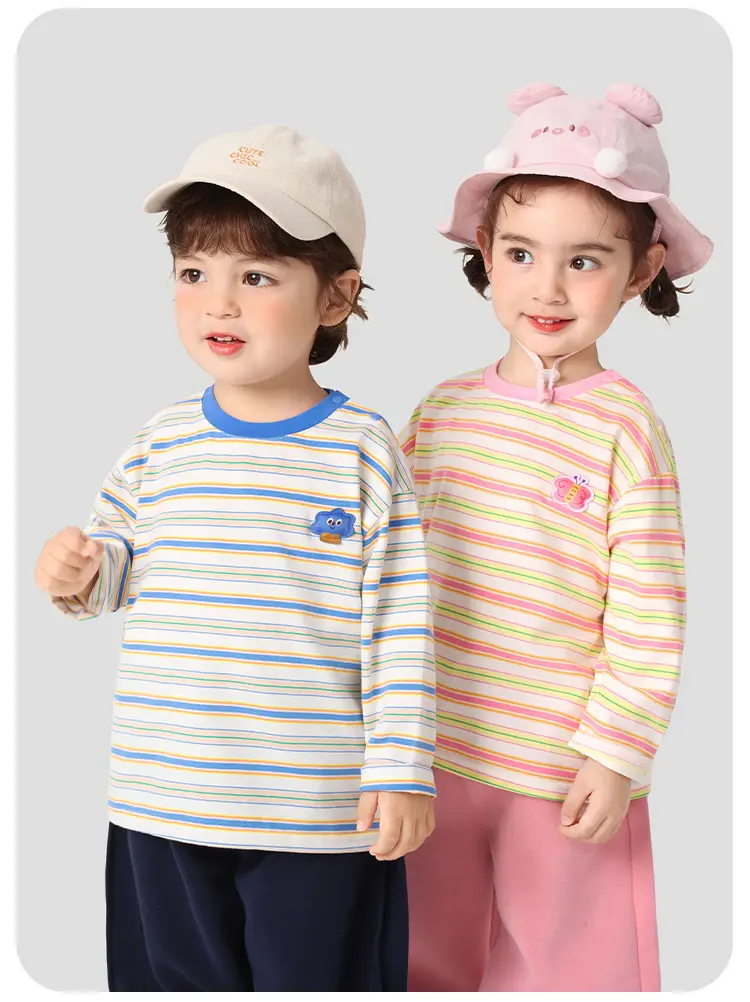 Girls Long Sleeve T-Shirt Set Spring Casual Blue Striped — feature 6