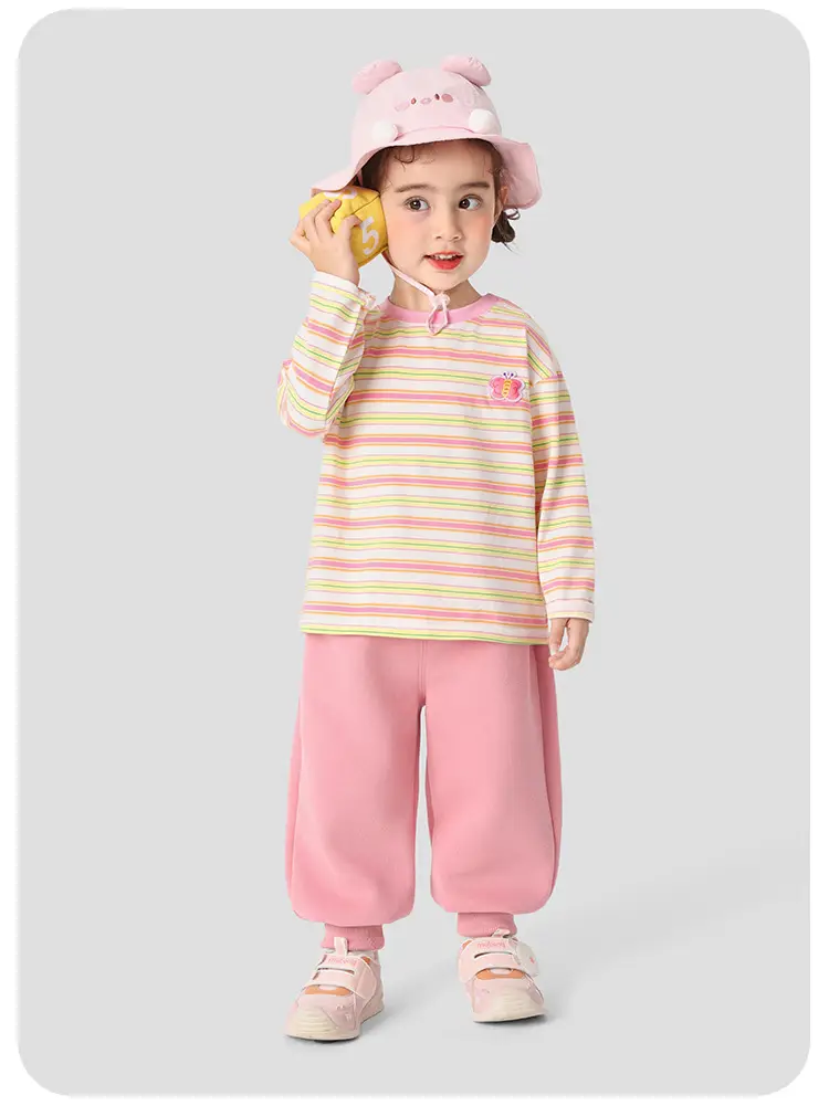 Girls Long Sleeve T-Shirt Set Spring Casual Blue Striped — feature 7
