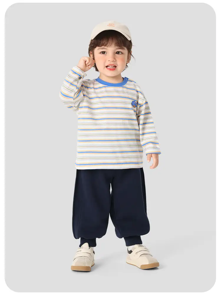 Girls Long Sleeve T-Shirt Set Spring Casual Blue Striped — feature 8