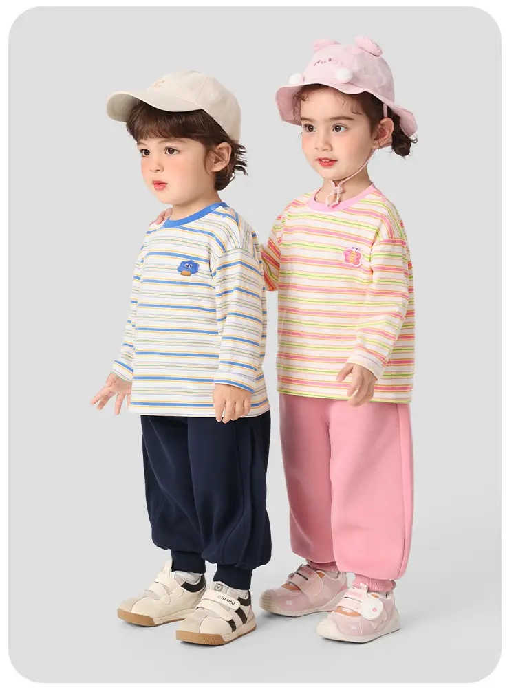 Girls Long Sleeve T-Shirt Set Spring Casual Blue Striped — feature 9