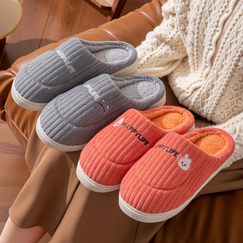 2025 New Cotton Slippers for Women in Autumn and Winter Indoor Home Thick-Soled Non-Slip Warm Home Slippers for Men Factory Batch