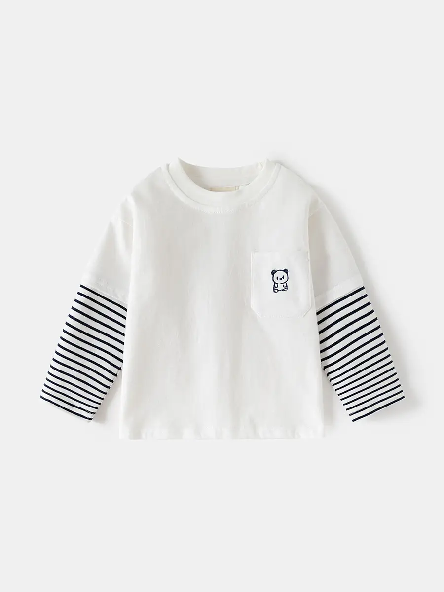 White Korean Cartoon Patchwork T-Shirt for Boys