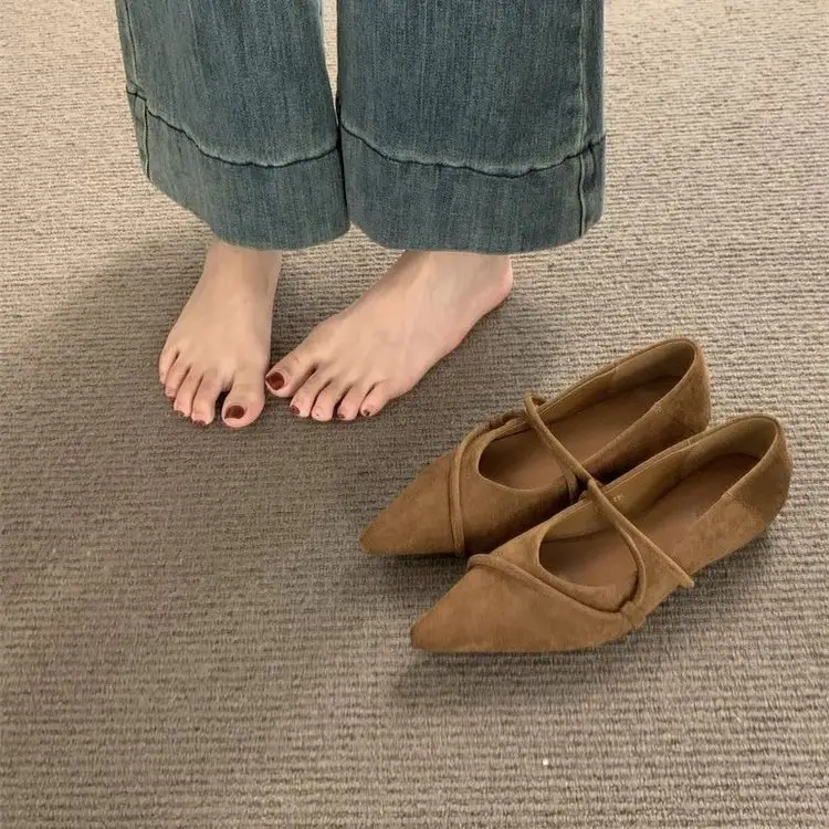 French-Style Pointed-Toe Flat Shoes with a Sense of Design, 2025 Autumn New Collection, Suitable for Pairing with Skirts, Women's Shoes, Vintage Mary Jane Shoes — feature 1