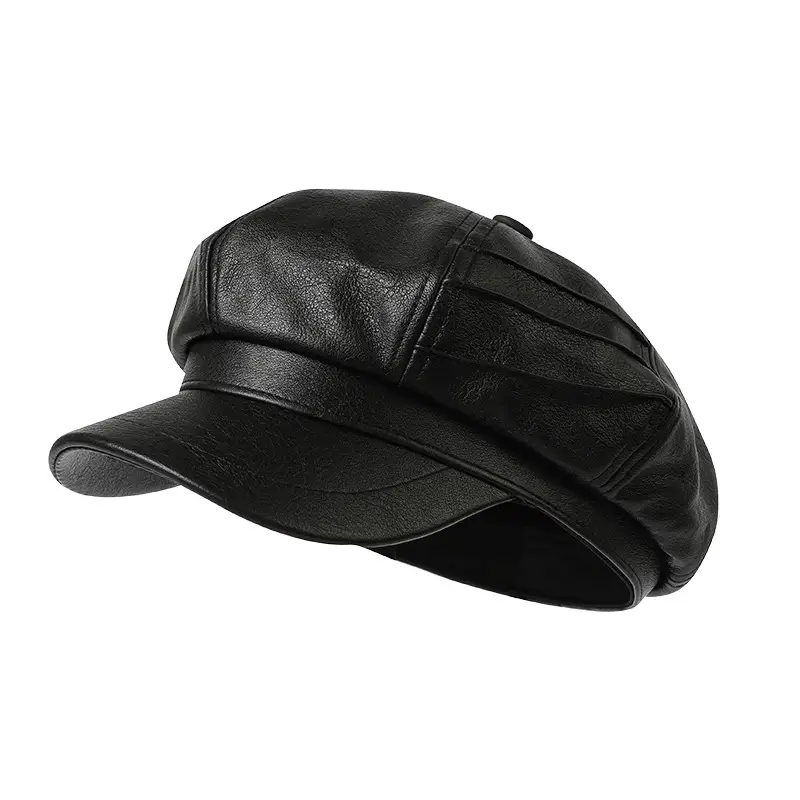 Black Leather Newsboy Cap Large Circumference - Image 6