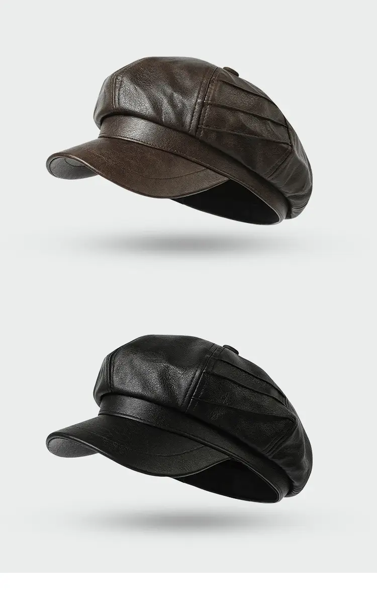 Black Leather Newsboy Cap Large Circumference — feature 10