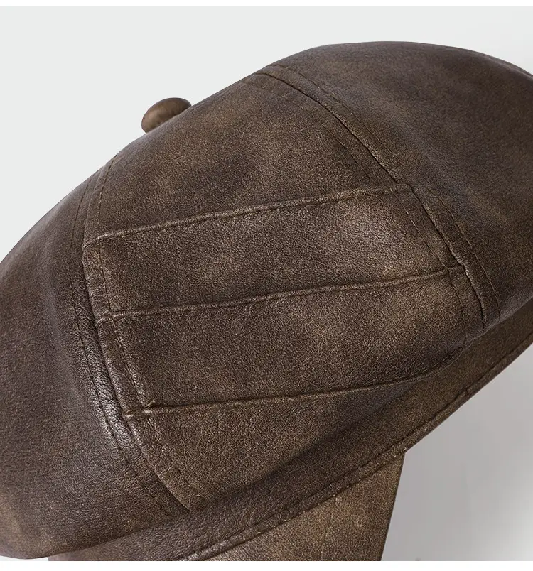 Black Leather Newsboy Cap Large Circumference — feature 8