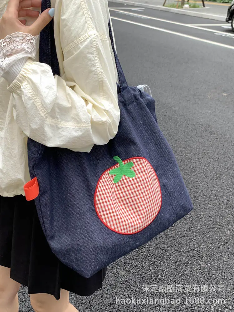 Denim Women Large Capacity Tomato Print Bag 2025