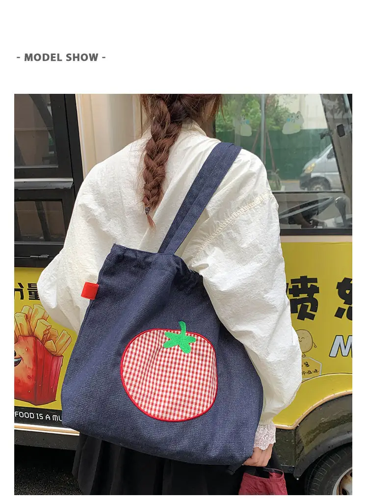 Denim Women Large Capacity Tomato Print Bag 2025 — feature 10