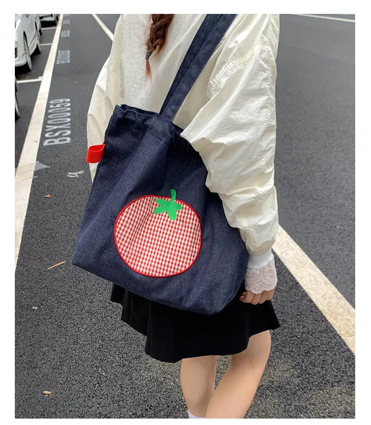 Denim Women Large Capacity Tomato Print Bag 2025 — feature 11