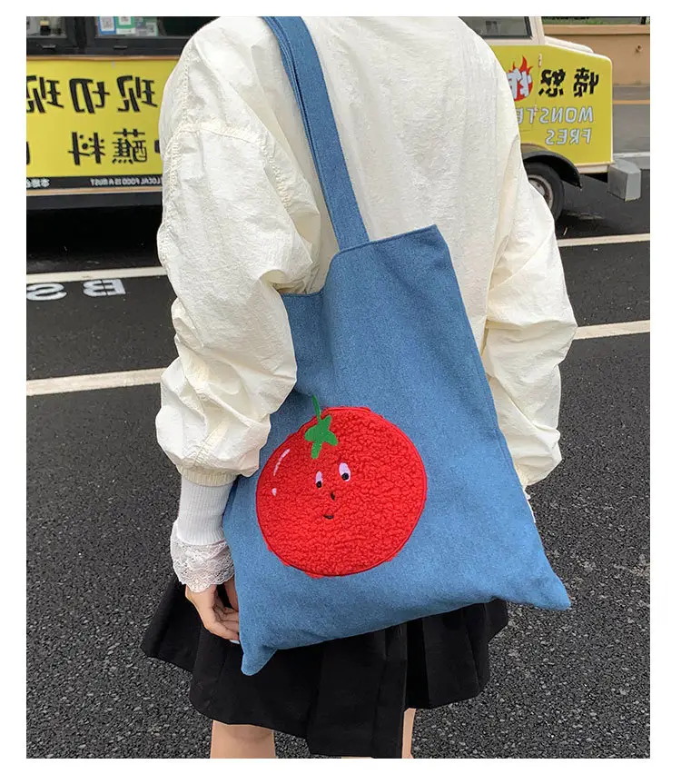 Denim Women Large Capacity Tomato Print Bag 2025 — feature 13