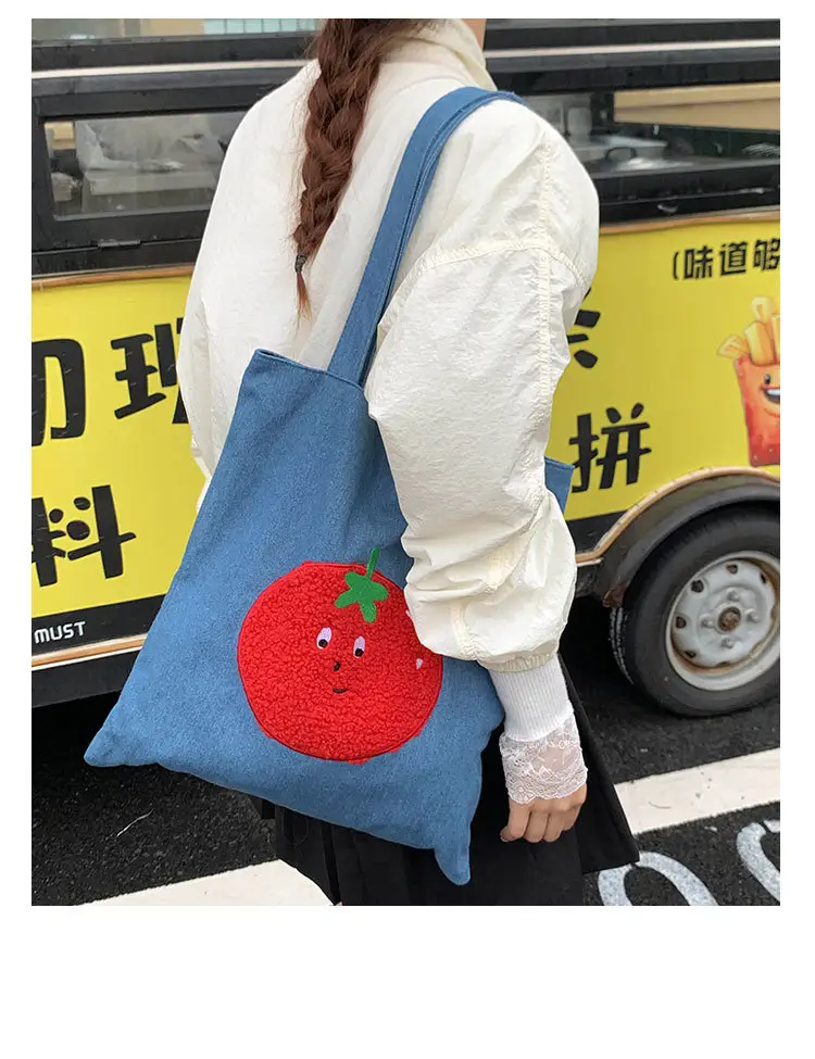 Denim Women Large Capacity Tomato Print Bag 2025 — feature 14