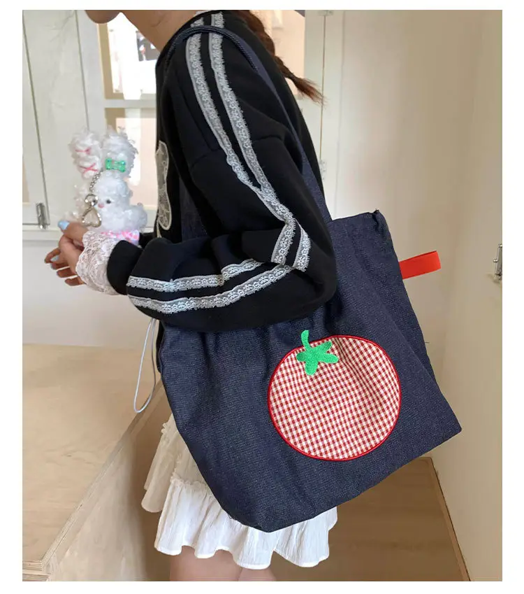Denim Women Large Capacity Tomato Print Bag 2025 — feature 15
