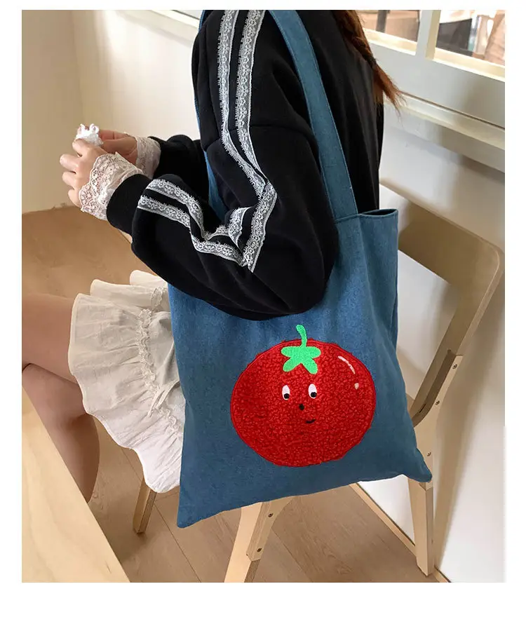 Denim Women Large Capacity Tomato Print Bag 2025 — feature 16