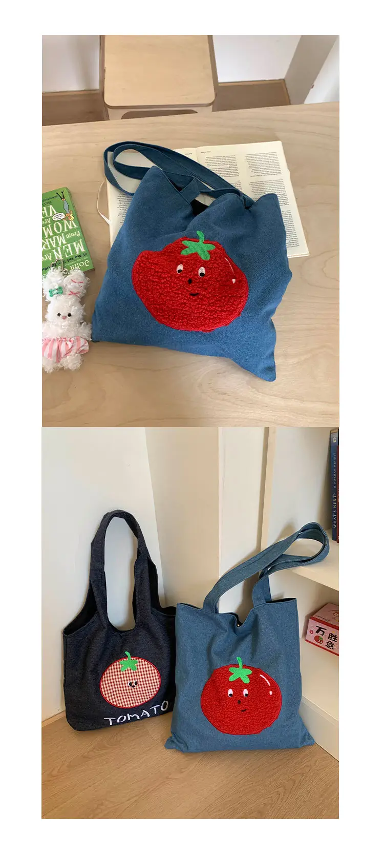 Denim Women Large Capacity Tomato Print Bag 2025 — feature 17
