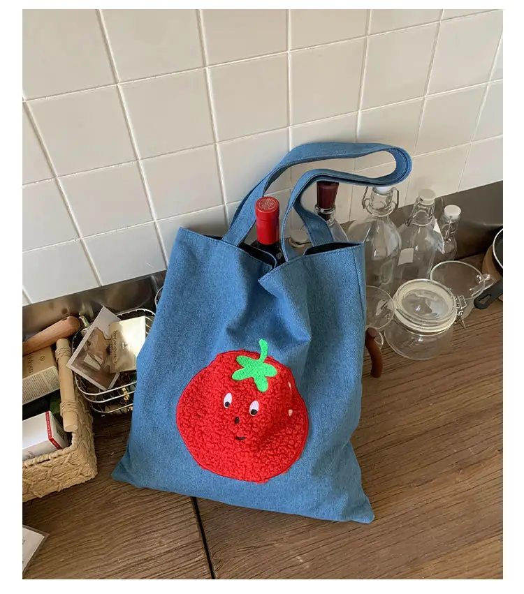 Denim Women Large Capacity Tomato Print Bag 2025 — feature 18