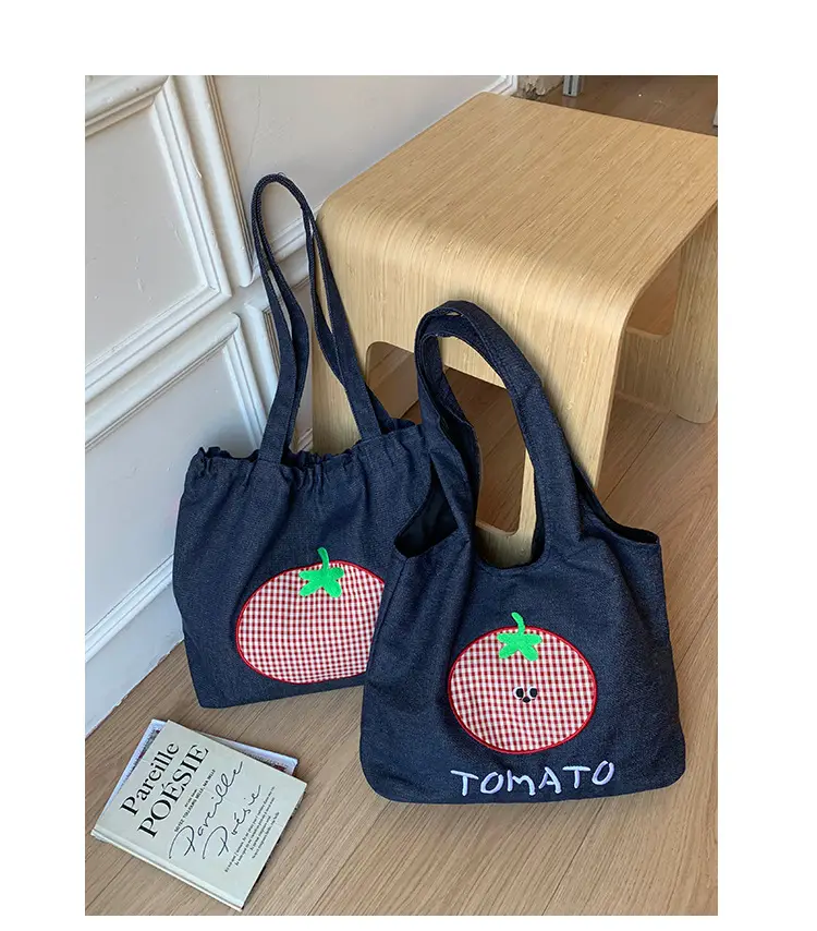 Denim Women Large Capacity Tomato Print Bag 2025 — feature 19