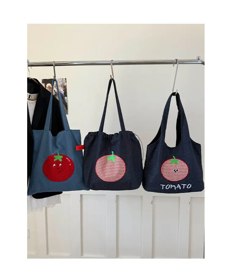 Denim Women Large Capacity Tomato Print Bag 2025 — feature 4