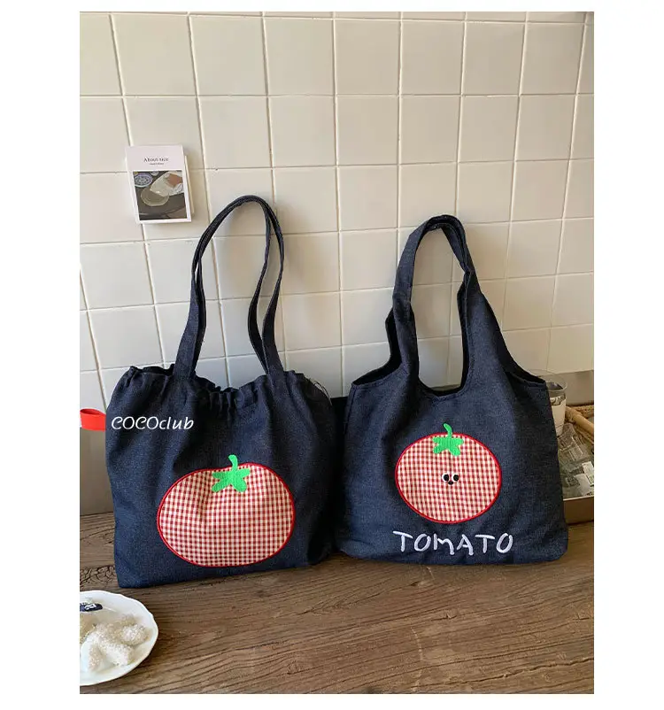 Denim Women Large Capacity Tomato Print Bag 2025 — feature 5